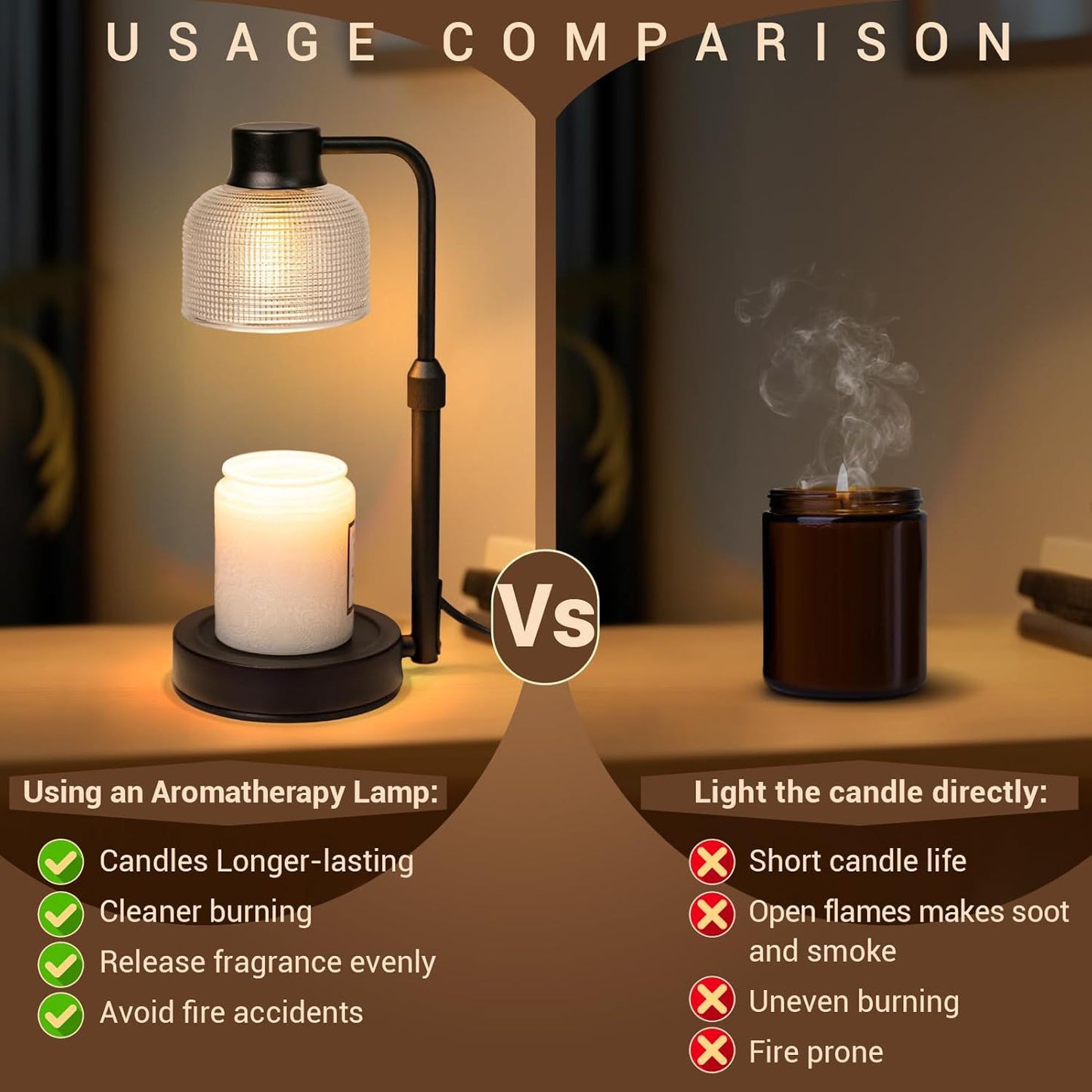 Retro-style Horizontal American-style Ambient Candle Lamp With Adjustable Height And Timer Function