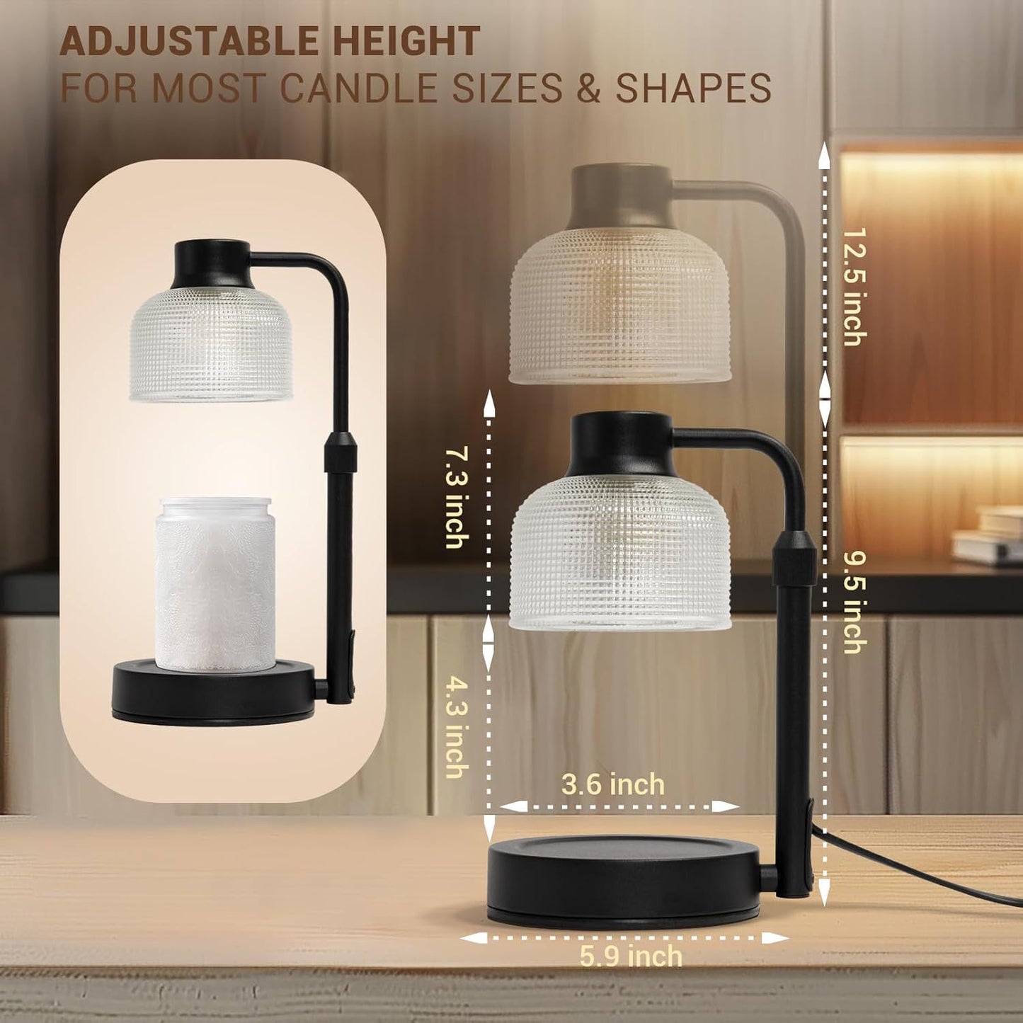 Retro-style Horizontal American-style Ambient Candle Lamp With Adjustable Height And Timer Function