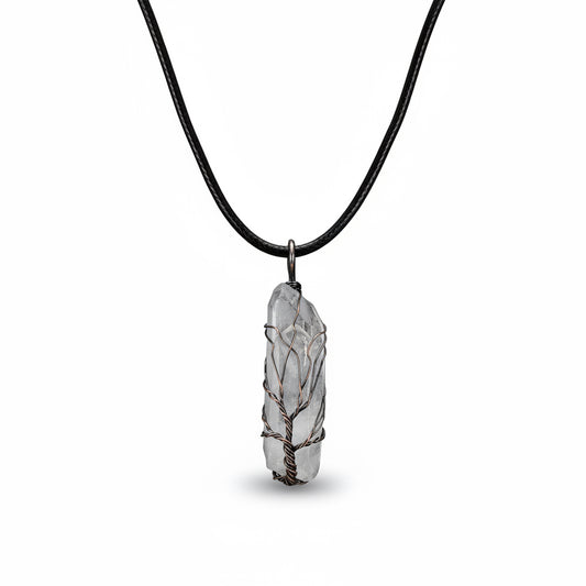 Tree of Life Crystal Pendant Necklace –Natural Stone, Copper Wire Wrapped transparent crystal pendant